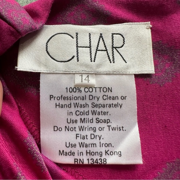 VTG 80s 90s Magenta Hot Pink Long Sleeve Patterned Dress - Picture 4 of 5